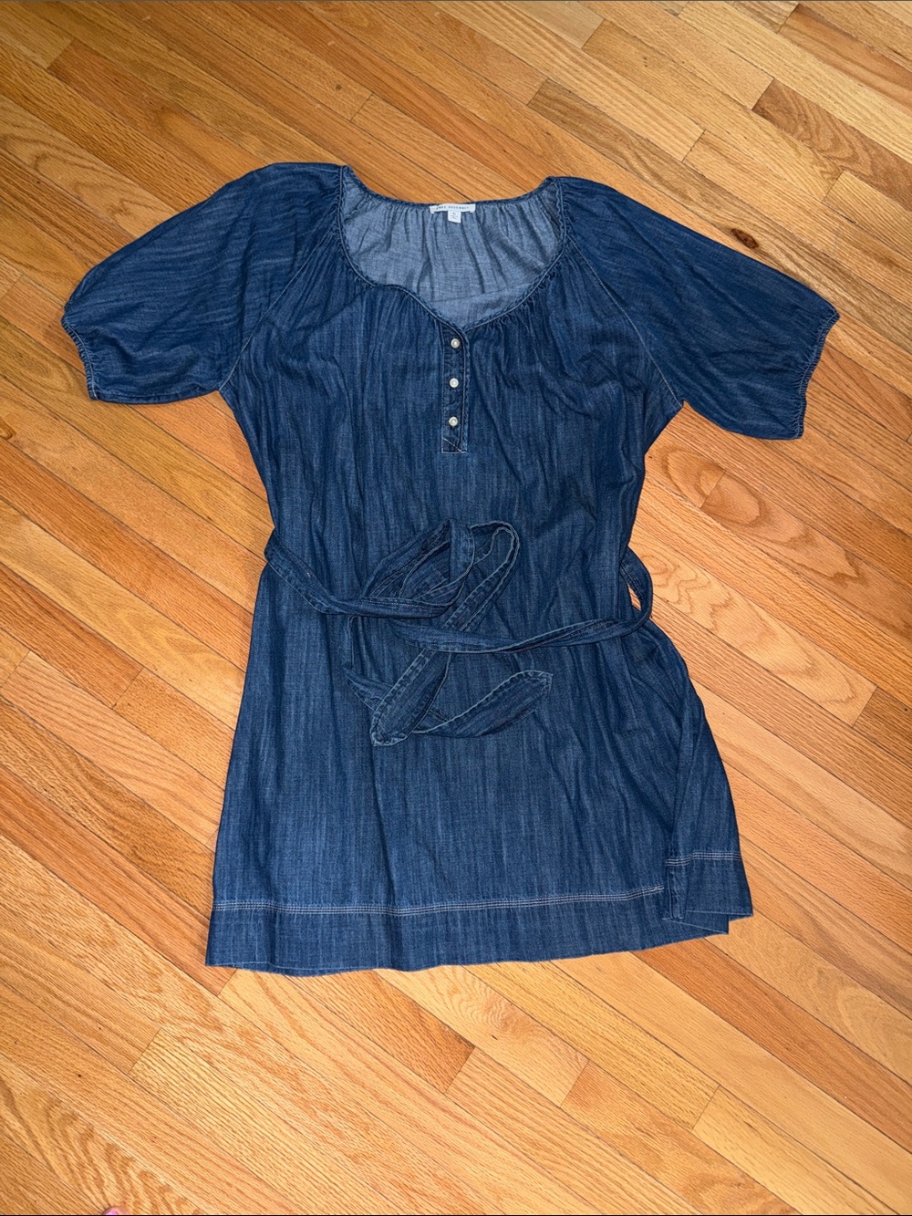 Free Assembly Denim Blue Short-Sleeve Tie-Waist Dress Button - Picture 2 of 6